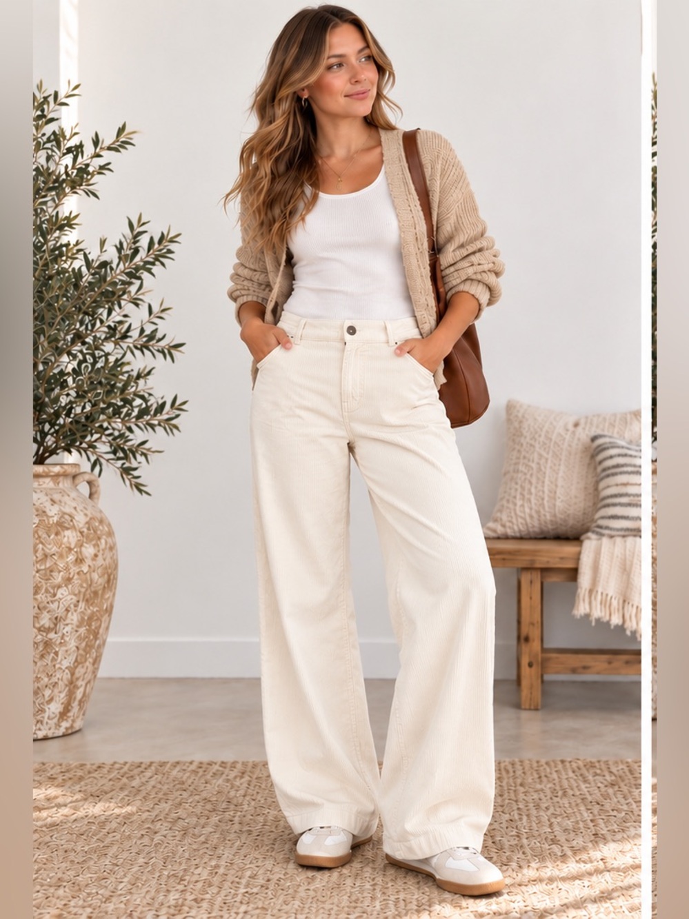 Madewell Emett Cream White Corduroy Old Money Preppy Wide Leg Pants Size 25